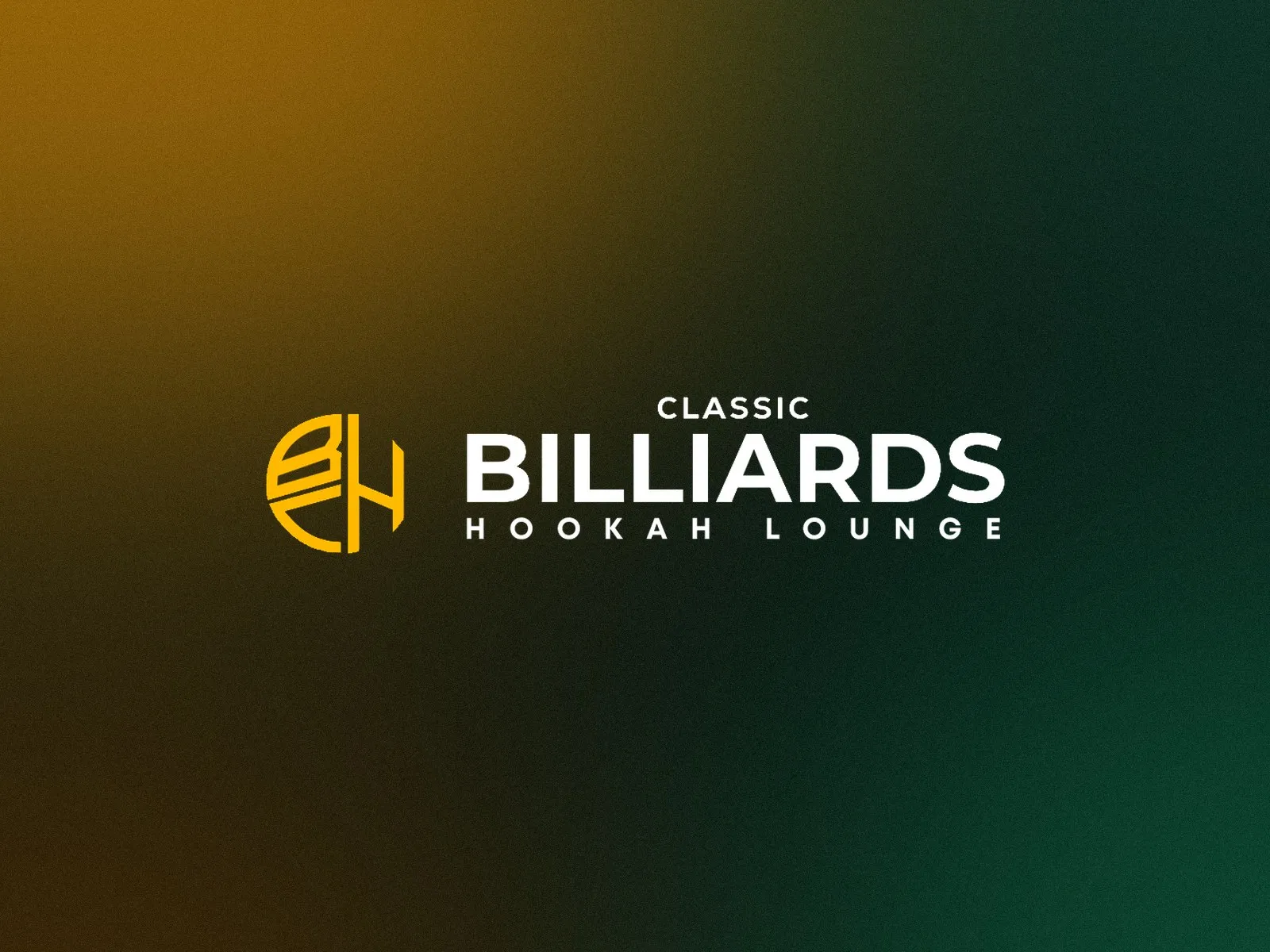 Логотип Classic Billiards Hookah Lounge на тёмном золотисто-зелёном градиенте